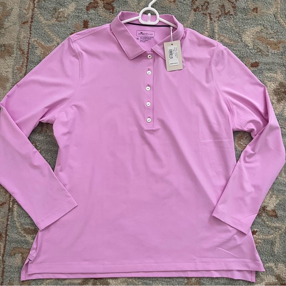 Peter Millar Women's Long Sleeve Pullover Polo Size XL Purple Pink Upf 50
